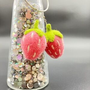 Bubble Gum Pink Felt Strawberry Earrings